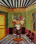 camille van hyfte interior med blommor oil painting
